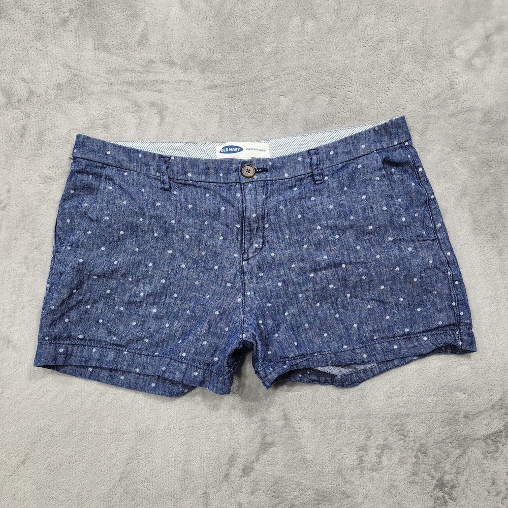 Old Navy Shorts Womens 12 Blue Chambray Linen Dots Everyday Chino Cuffed Casual